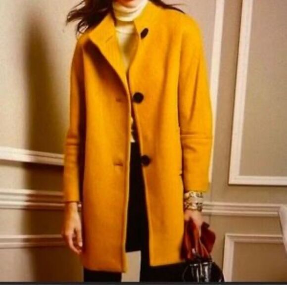 Talbots Wool Mustard yellow short sleeve large buttons Pea Coat women’s 14P GUC - Picture 14 of 14
